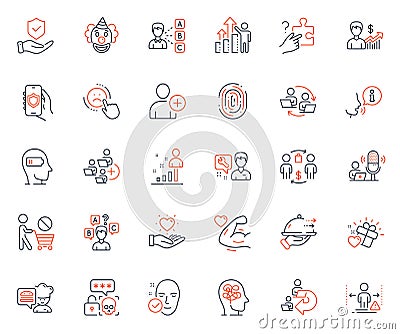 People icons set. Included icon as Add team, Security app and Stress web elements. For website app. Vector Stock Photo