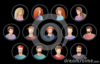 People icons. Set of vector flat heads. Avatars collection. Vector Illustration
