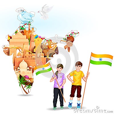 People with Indian flag Vector Illustration