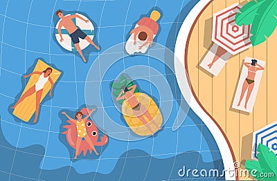 People On Inflatable Toys Composition Vector Illustration