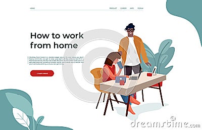 People and internet landing. Flat business web page design, homepage UI with cartoon characters surfing internet. Vector Vector Illustration