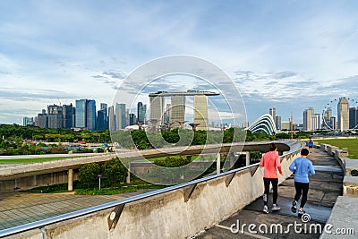 People jogging at morning in Singapore. Singapore Downtown Core Editorial Stock Photo