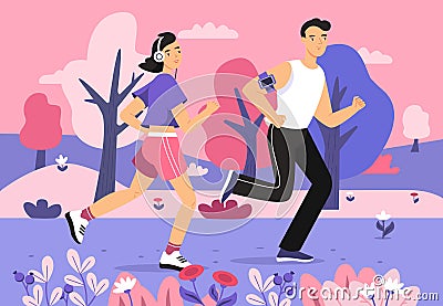 People jogging in park vector illustration Vector Illustration