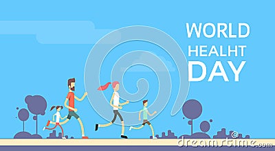 People Jogging Sport Family Fitness Run Training World Health Day Vector Illustration
