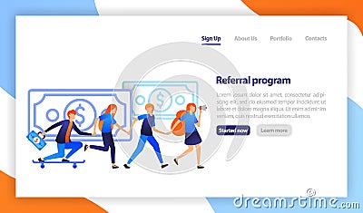 People join in and refer a friend to get money. business promotion, advertising, call through the horn. Referral business market Vector Illustration