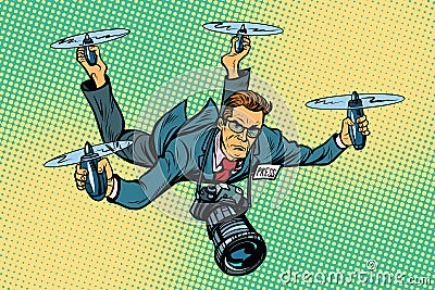 People journalist quadcopter drone Vector Illustration