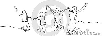 People jump concept one continuous single line drawing minimalism design vector illustration, Happy life, positive, and success Vector Illustration