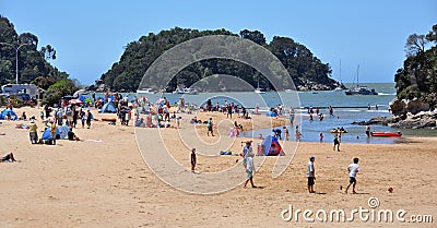 People on Kaiteriteri Beach, New Zealand Editorial Stock Photo