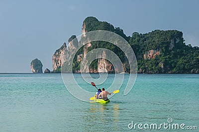 People kayaking at Ao Loh Dalum on Phi Phi Don Island, Krabi Pro Editorial Stock Photo