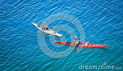 people kayaking on Cyprus lake at Bruce peninsula, Ontario Editorial Stock Photo