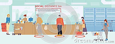 People keep social distance at shop cashier desk Vector Illustration