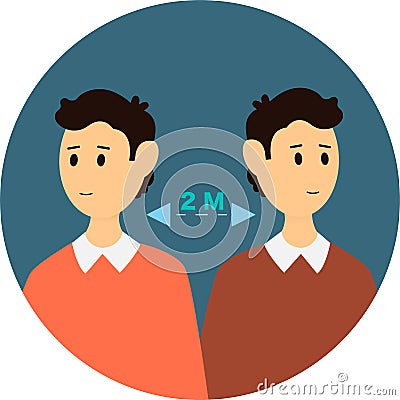 2 people keeping 2 meters social distancing round vector Stock Photo
