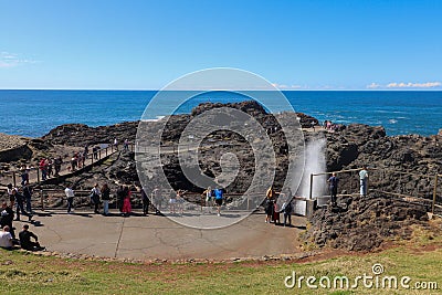 People at the Kiama Blowhole on a bright sunny day Editorial Stock Photo