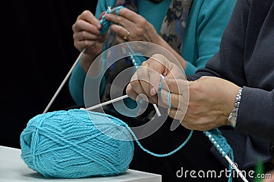 People knit by hand with yarn in Sofia, Bulgaria 2017 Editorial Stock Photo