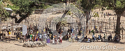 People from Konso area tribes at local village market. Omo Valley. Ethiopia Editorial Stock Photo