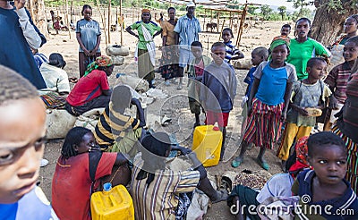 People from Konso tribal area at local village market. Omo Valley. Ethiopia Editorial Stock Photo