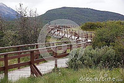 People at Lapataia Bay along the Coastal Trail in Tierra del Fuego National Park, Argentina Stock Photo