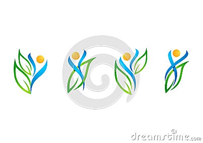 People,leaf,logo,wellness,natural,health,ecology, set of symbol icon design vector Vector Illustration