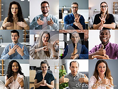 People Learning Deaf Sign Language Stock Photo