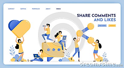 People leave comment, like, share on social media posts. Giant 3d style of social media button icon. Message and communication Vector Illustration