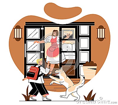 People leaving or returning home Vector Illustration