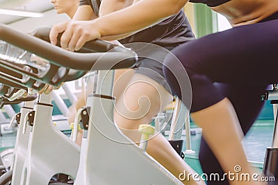 People legs in motion during a bike training Stock Photo