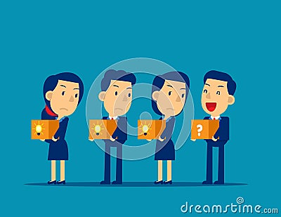 People with light bulb and question mark. Concept business different vector, Kid business, Office person, Carrying Vector Illustration