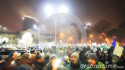 300.000 people lighting their phones in Bucharest - Piata Victoriei in 05.02.2017 Editorial Stock Photo