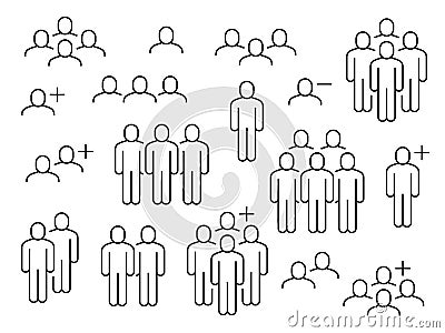 People line icons. Business people groups outline pictograms, add friend request, communication, teamwork and human Vector Illustration