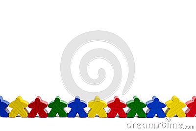 People in a line isolated on a white background. Group crowd. Force in connecting people. Colorful game componenets. Stock Photo