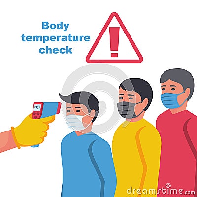 People in line to check body temperature. Vector Illustration