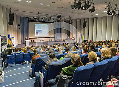 People listen to the lecture in Kiev, Ukraine Editorial Stock Photo