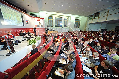 People listen to speaker on International Congress Editorial Stock Photo