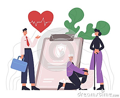 People live, healthcare, medical protecting service concept. Health care insurance, people protecting health and life Vector Illustration