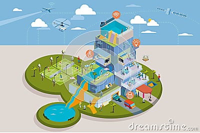 People Living in a Smart Residential Building Vector Illustration