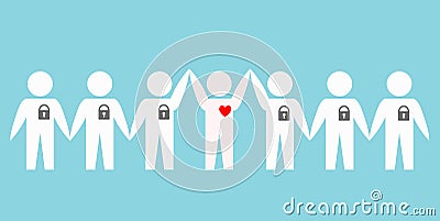 People with locked hearts over blue background, stock vector ill Vector Illustration
