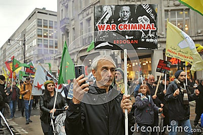 Protest against Erdogan and the war crimes against Syria and the Kurds Editorial Stock Photo