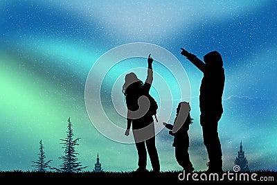 People look at the northern lights Stock Photo