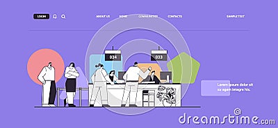 people looking at display number board in waiting room electronic queuing system queue management concept Vector Illustration