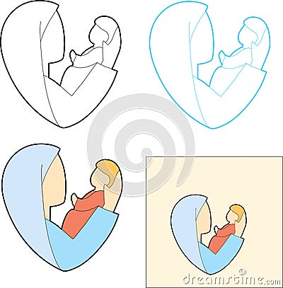 People love logo.Valentines day, Happy Mothers Day Card. Heart logo, icon, symbol maternity, Blessed Virgin Mary, Madonna with Vector Illustration