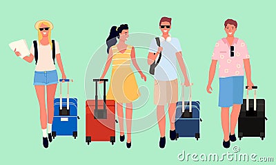 People with Luggage and Maps, Travelers Couple Vector Illustration