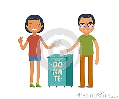 People make donations. Donate, charity concept. Funny vector illustration Vector Illustration