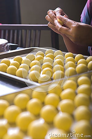 People make dough of nastar Stock Photo