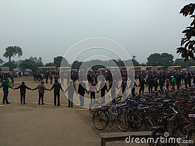 People make Human chains and free rides on road in madhubani bihar India Editorial Stock Photo