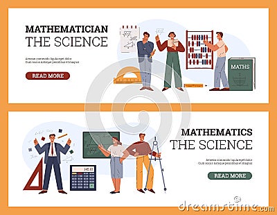 People make mathematical calculations, formulas, graph, Mathematics the science vector flyers template set Stock Photo
