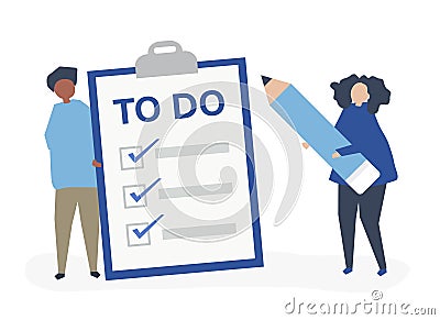 People making a to-do list illustration Vector Illustration