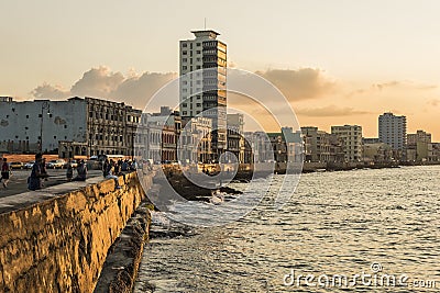 People Malecon boardwalk sunset Havana Editorial Stock Photo