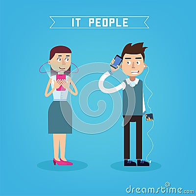IT People. Man with Phone. Woman with Smart Phone Vector Illustration