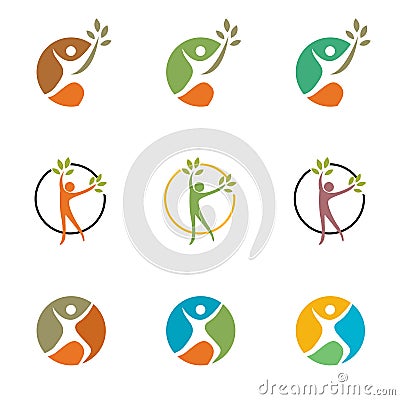 People, man, running, wellness, celebration, logo, health, ecology healthy symbol icon set design vector Stock Photo