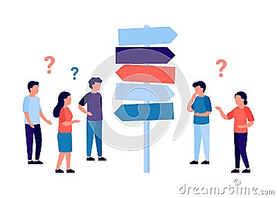People of man and woman having choose direction path, course moving and development. Career path, choose right way to success Vector Illustration